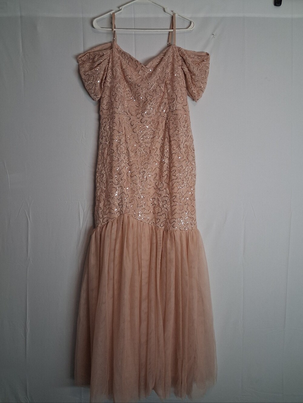 MissMay Blush Sequin Lace Off-Shoulder Mermaid Gown 0XL